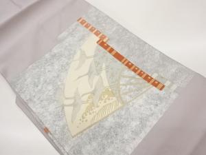 引箔鶴に笛・扇・荒波模様織出し名古屋帯